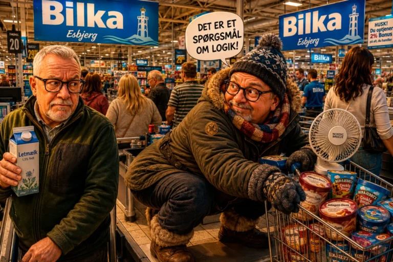 Satirisk illustration til artiklen “Agurketid, asfaltkrigere og den nye Bilka-metode 🛒🏍️”, med a group of overly dramatic cultural critics reacting in